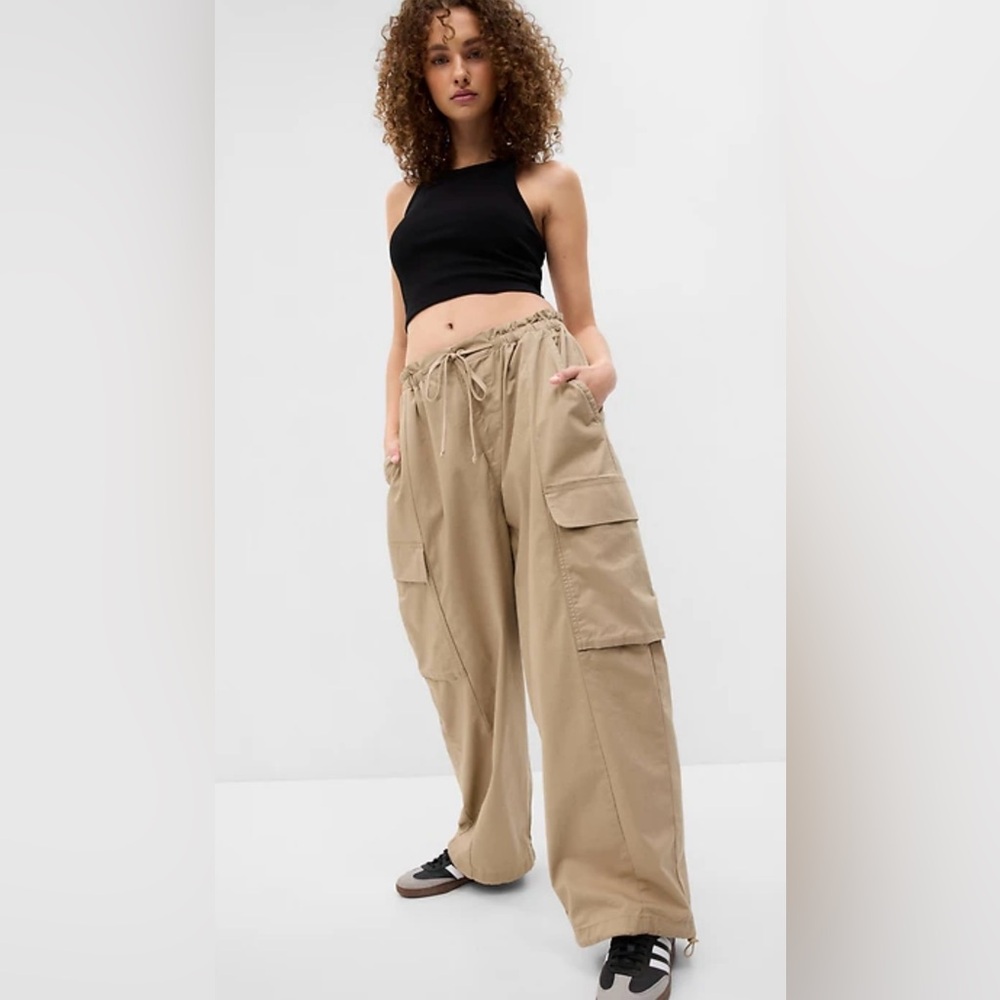 GAP Tan Wide Leg Cargo Parachute Pants